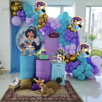 145 adet / takım Disney Aladdin Prenses Yasemin Tema Balon Garland Kemer Kiti Mutlu Doğum Günü Partisi Süslemeleri Bebek Duş Malzemeleri 1