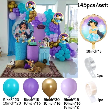 145 adet / takım Disney Aladdin Prenses Yasemin Tema Balon Garland Kemer Kiti Mutlu Doğum Günü Partisi Süslemeleri Bebek Duş Malzemeleri 2
