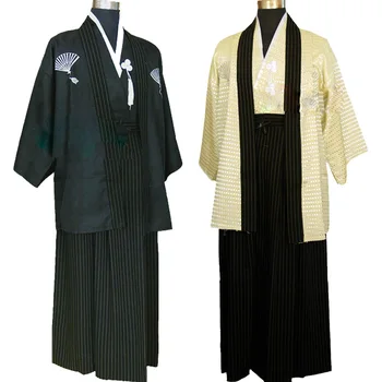Erkekler Geleneksel Japon Kimono Samurai Giyim Obi ile Geleneksel Yukata Haori Cadılar Bayramı Kostüm Sahne Ulusal Giyim 90