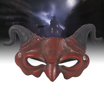 Şeytan Maskeleri Boynuzları Korkunç Korku Hornghost Ram Yarım Parti Sahne Kostüm Yüz Cosplaycostumes Erkekler Korkunç Göz Masqueradecreepy 1
