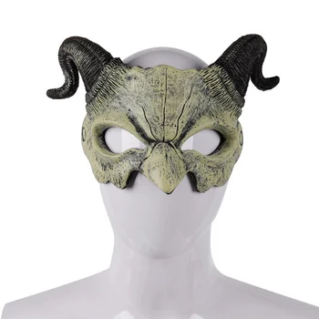 Şeytan Maskeleri Boynuzları Korkunç Korku Hornghost Ram Yarım Parti Sahne Kostüm Yüz Cosplaycostumes Erkekler Korkunç Göz Masqueradecreepy 2