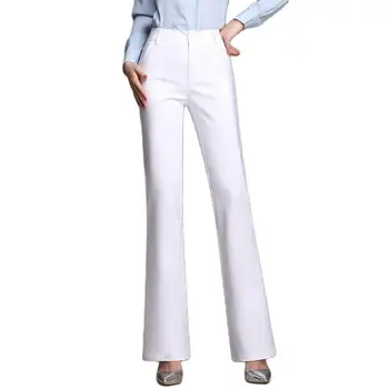 Kadın Zayıflama Ofis Flare Pantolon Yüksek Bel Saf Renk Pamuk Streç Rahat Büyük Beyaz Siyah Ofis Alevlendi Pantolon S 3XL 4XL