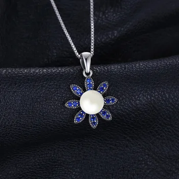 JewelryPalace Çiçek Düzenlendi Mavi Spinel Kültürlü Inci 925 Ayar Gümüş Kolye Kadın Moda Hediye ıçin Hiçbir Zincir 2