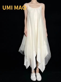 UMİ MAO Yamamoto Koyu Stil kadın giyim Niş Tasarımcı Örgü Çok katmanlı Düzensiz Askı Orta uzunlukta Elbise Kadın Y2K 1