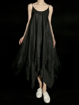 UMİ MAO Yamamoto Koyu Stil kadın giyim Niş Tasarımcı Örgü Çok katmanlı Düzensiz Askı Orta uzunlukta Elbise Kadın Y2K 2