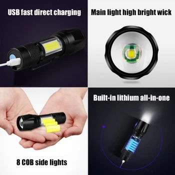 1-8 Adet Mini Zoom LED el feneri şarj edilebilir el feneri COB yan ışık Yüksek Güç açık Kamp Su Geçirmez Taktik El Feneri 2