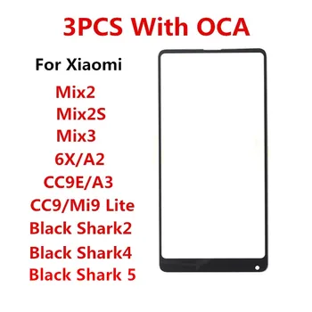 3 ADET Ön Ekran Için Xiao mi mi mi x 2 2 S 3 A2 A3 CC9E siyah Köpekbalığı 5 Pro 4 dokunmatik Panel lcd ekran Dış Cam Onarım Parçaları + OCA