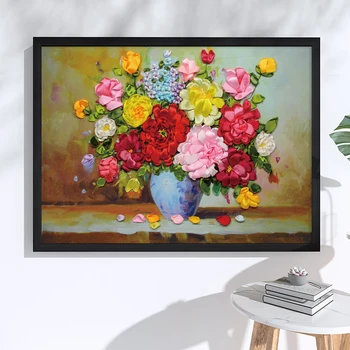 3D Çiçek ipek kurdele Çapraz dikiş kitleri Nakış İğne Setleri dıy Dikiş Boyama El Yapımı Zanaat Ev Aksesuarları C-0251