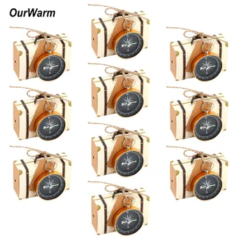 OurWarm 10 Adet Düğün Hediyelik Eşya Seyahat Temalı Bavul Kraft Şeker Kutuları Altın Pusula Çocuklar Doğum Günü Yıldönümü Kağıt Hediye Kutusu 1