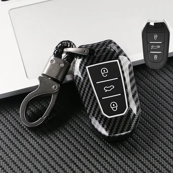 Karbon Fiber ABS + Silikon Araba Uzaktan Anahtar Kılıfı İçin Peugeot 208 308 508 3008 5008 Citroen için C4 Picasso DS3 DS4 DS5 DS6 1