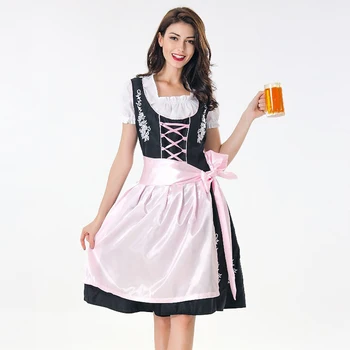 Deluxe Geleneksel Oktoberfest Dirndl Kostüm Bayanlar Almanya Bavyera Wench süslü elbise Bira Kız Elbise Önlük Seti Kıyafet 2