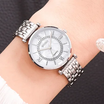 Lüks altın kuvars saat Moda Basit İzle Klasik Arama Alaşımlı çelik bant Bayanlar İzle Relojes Para Mujer 1