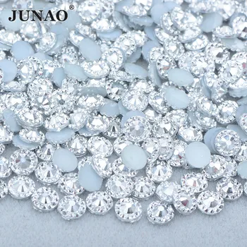 JUNAO 4 5 6mm Gümüş Yuvarlak Düz Geri Çiçek Rhinestones Düğmeler Reçine Kristaller Çıkartmalar DIY Düğün Çivi Zanaat 1