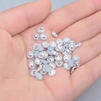 JUNAO 4 5 6mm Gümüş Yuvarlak Düz Geri Çiçek Rhinestones Düğmeler Reçine Kristaller Çıkartmalar DIY Düğün Çivi Zanaat 2