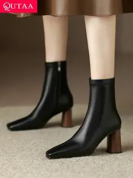 Meotina Kadın Hakiki Deri Modern Çizmeler Kare Ayak Orta Buzağı Çizme Yüksek Topuk Garip Stil Bayanlar Ayakkabı Sonbahar Kış Yeşil satın almak online | Bayan ayakkabıları / Birebiregitim.com.tr 11