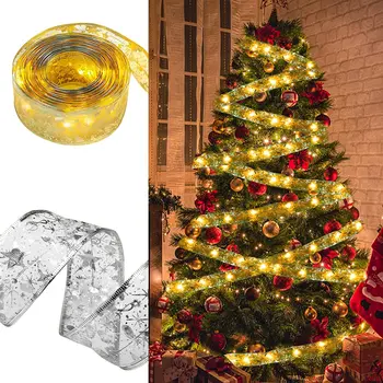 LED noel ışık dize desenli Noel ağacı şerit DIY dekoratif yay Saten Lamba bakır tel ev partisi dekorasyon 4M 2