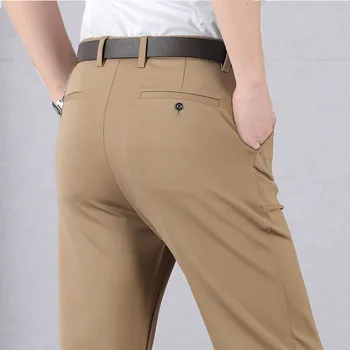 Yeni İnce Yüksek Streç günlük erkek pantolonları Yaz Klasik Düz Renk İş gündelik giyim resmi kıyafet Pantolon Dropshipping 2