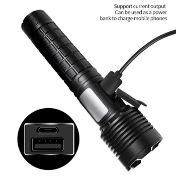 Drop Shipping Süper parlak LED el feneri Yüksek Güç USB Şarj Edilebilir 18650 Pil Torch Avcılık Balıkçılık Taktik Zumlanabilir Lamba 2