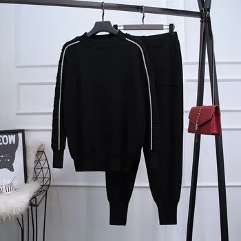 Iki Parçalı Set Kadın Moda örgü Elbise 2020 Sonbahar Eşofman Kış 2 Parça Set Gevşek Uzun Kollu Kazak Örgü Pantolon Takım Elbise