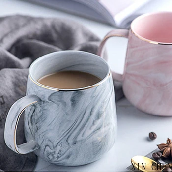 Yeni seramik cupEurope Süt Kahve Kupalar Mermer Altın Kakma Kupa Kahvaltı Kupa Ofis Ev Drinkware Çay Bardağı 400 ml severlerin Hediyeler için