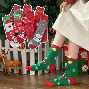 2022 Yeni Yıl Karikatür Noel Çorap Elk Kardan Adam Noel Baba Çorap Kadın Çorap Çocuk noel hediyesi 1
