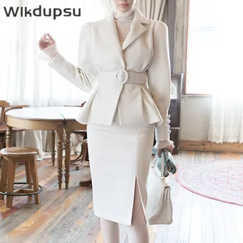 Kadın Setleri Giysileri Kıyafetler Zarif Sonbahar Kış Moda İki Parçalı Moda Kore Tarzı Blazer Takım Elbise Ceket Üst Kalem Etek Takım Elbise 1