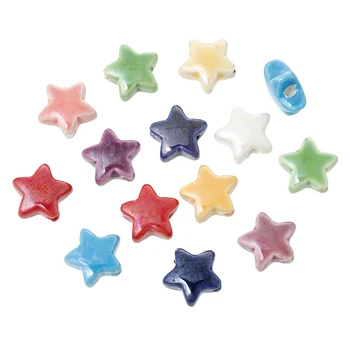 Rastgele Renk Pentagram Yıldız Seramik Boncuk Yaklaşık 15mm x 15mm DIY Takı Bulguları Yapma Malzemeleri El Yapımı Malzemeleri, 10 Adet
