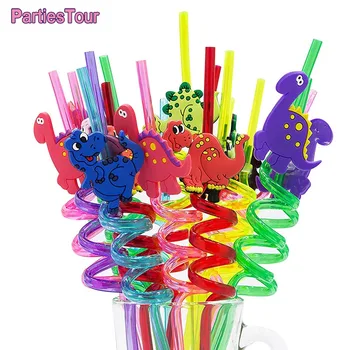 8 adet 25cm Yeniden Kullanılabilir Dinozor Payet Plastik pipet Çocuklar için Doğum Günü Partisi Süslemeleri Dino Doğum Günü Partisi Malzemeleri 1