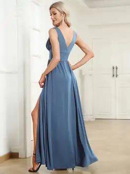Lüks abiye Uzun Bir ÇİZGİ Kolsuz V Yaka Şifon Kat Uzunlukta Elbise 2023 hiç güzel Zarif Balo Kadın Elbise 2