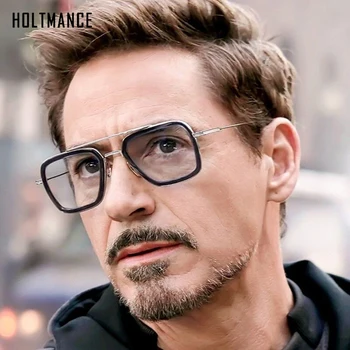 Kare Vintage Tasarımcı Buhar Punk Tony Stark Fotokromik Güneş Gözlüğü Erkekler için Sarı Lens sürüş gözlükleri Oculos De Sol Gözlük 2