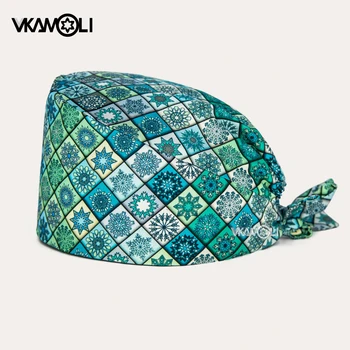 yeşil Baskı Spa Buzlu şapka Kişiselleştirilmiş Scrubs Şapka ayarlanabilir Fırçalama şapka güzellik salonu çalışma fırçalama kap lab pet shop fırçalama şapka