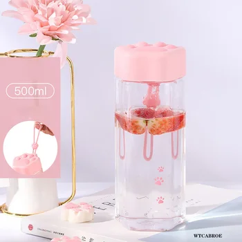 500ml Sevimli Kedi Pençe Su Şişeleri Çocuklar Kızlar İçin Yaratıcı Şeffaf Plastik Süt İçme Bardağı BPA Ücretsiz Taşınabilir Bardak Benim Şişeler 2