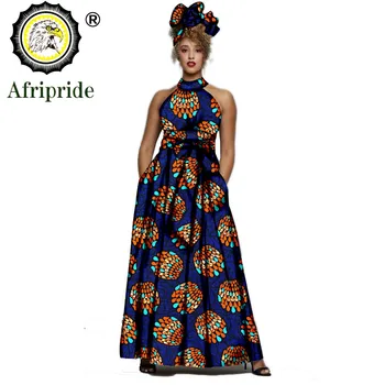 2019 AFRIPRIDE Afrika elbiseler kadınlar için Baskı Kolsuz Vintage Yay Halter Kat Uzunlukta Maxi elbiseler headscraf S1925014