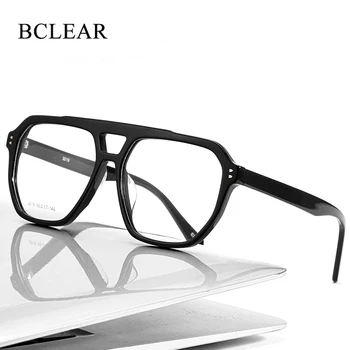 BCLEAR Yeni erkek Çift Köprü Büyük Gözlük Çerçevesi Retro Gözlük Moda Gözlük Şeffaf Optik Reçete Gözlük