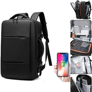 Genişletilebilir erkek 17 İnç Laptop Sırt Çantaları USB su geçirmez defter Çantası Schoolbag Spor Seyahat okul çantası Paketi Sırt Çantası Erkek 1