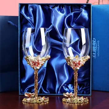 Zarif Zambak Emaye şarap bardağı Kristal Cam Şarap kadehleri Şampanya Kadehi Bardak Vintage İçme Kadeh Lüks Set