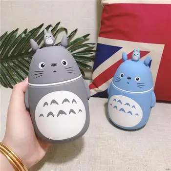 Yaratıcı Totoro Cam Termos Su Şişeleri Isıya dayanıklı Güzel Totoro termos kupa içme suyu şişesi Karikatür çift cidarlı kupa 2