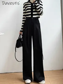 Kore Baggy Geniş Pantolon Kadın 2023 Bahar Yeni Rahat Moda 1 düğme Takım Elbise Pantolon Kadınlar için Basit Düz Renk Paspas Pantolon 1