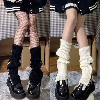 Bacak ısıtıcıları Fermuar Japon Jk Çizmeler Çorap Uyluk Punk Y2K Bacak ısıtıcıları Bahar bot paçaları İsıtıcı Lolita Örgü Çorap Tüp örgü çorap 1