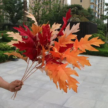 3 Çatal 75cm Meşe Yaprağı Taklit Bitki Çiçek Ev Düğün Salonu Dekorasyon Sahte Yaprak Meşale Fotoğraf Arka Plan Aksesuarları Sahne 1