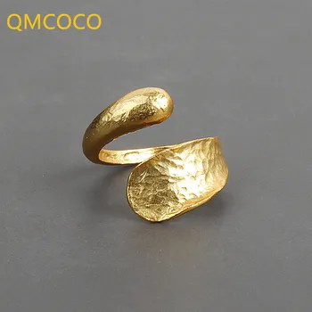 QMCOCO Yeni Gümüş Renk Kore INS Tarzı Damla Şekli Altın Düzensiz Kalay Folyo Doku Açık Halka Kadın moda takı Hediyeler