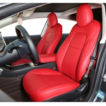 Tesla Modeli Y Özel Fit Araba klozet kapağı Aksesuarları İçin Özel Model 3 Tam Kaplı Yüksek Kaliteli Deri 5 koltuk minderi Kırmızı