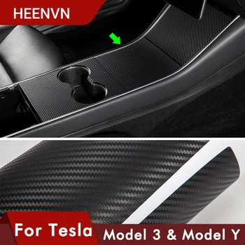 Heenvn Model3 Araba Merkezi Konsol Sticker Merkezi Kontrol Karbon Fiber Koruyucu İç Dekorasyon Tesla Modeli Y 3 Aksesuarları
