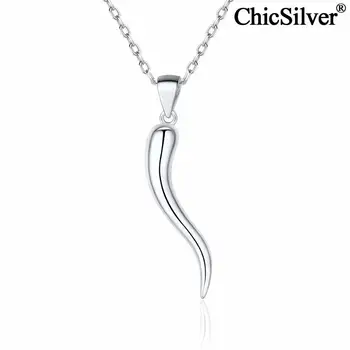 ChicSilver 925 Ayar Gümüş Şanslı İtalyan Boynuz Kolye Kolye Koruma Muska Takı Kadın Erkek doğum günü hediyesi