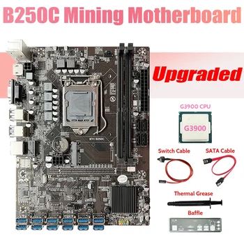 B250C ETH Madenci Anakart + G3900 CPU + Bölme + SATA Kablosu + Anahtarı Kablosu + Termal Gres 12USB3.0 GPU Yuvası LGA1151 BTC