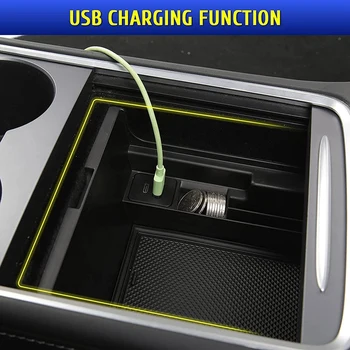 Merkezi Konsollar Kol Dayama saklama kutusu USB Tip C Hub Bağlantıları Tesla Modeli 3 Model Y 2021 Aksesuarları (ABS Akın) 2