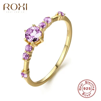 ROXI Zarif Yuvarlak Mor Taşlar Yüzükler Kadınlar için Alyans Parmak Yüzük 925 Ayar Gümüş Nişan Yüzüğü Takı Anel