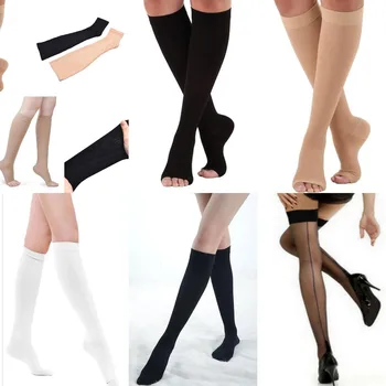 Elastik Burnu açık Diz Yüksek Çorap Buzağı Kompresyon Çorapları Varisli Damarlar Tedavi Şekillendirme Mezun Basınçlı Çoraplar S-XL