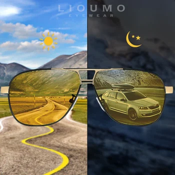 LIOUMO Marka Fotokromik Güneş Gözlüğü Polarize Erkek Güneş Gözlüğü Gündüz & Gece Görüş Kadın sürüş gözlükleri Óculos zonnebril mannen