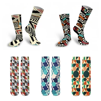 Yeni Geometrik Bulmaca Erkekler Kadınlar Uzun Çorap Renkli Baskı Yüksek Kaliteli Klasik Pamuk Çorap Rahat İş Mutlu Esneklik Çorap